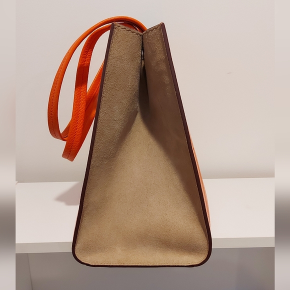 BANANA REPUBLIC pebbled italian leather orange tote bag convertible shape - Picture 6 of 15